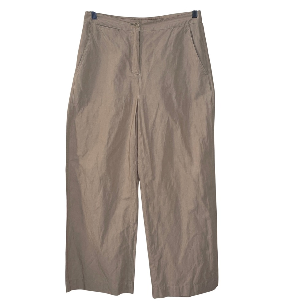 EILEENโ FISHER Tan Wide Leg Cropped Trousers Pants Size 4 Organic Cotton